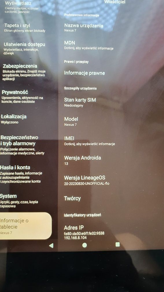 legendarny tablet Asus Nexus 7 2013 Android 13