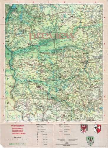 Mapa Województwa Gorzowskie Leszczyńskie Zielonogórskie 1981