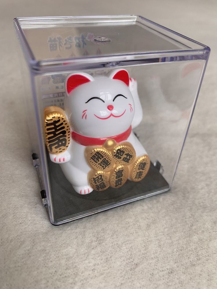 Kot Mini Maneki-Neko/Lucky Cat/machający łapka, Biel/White