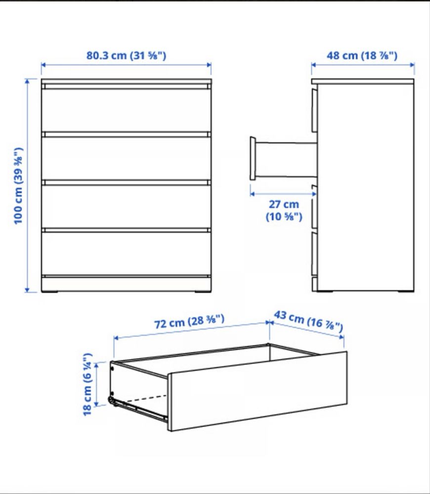 Komoda IKEA MALM, 4 szuflady, czarnobrązowa – stan bardzo dobry
