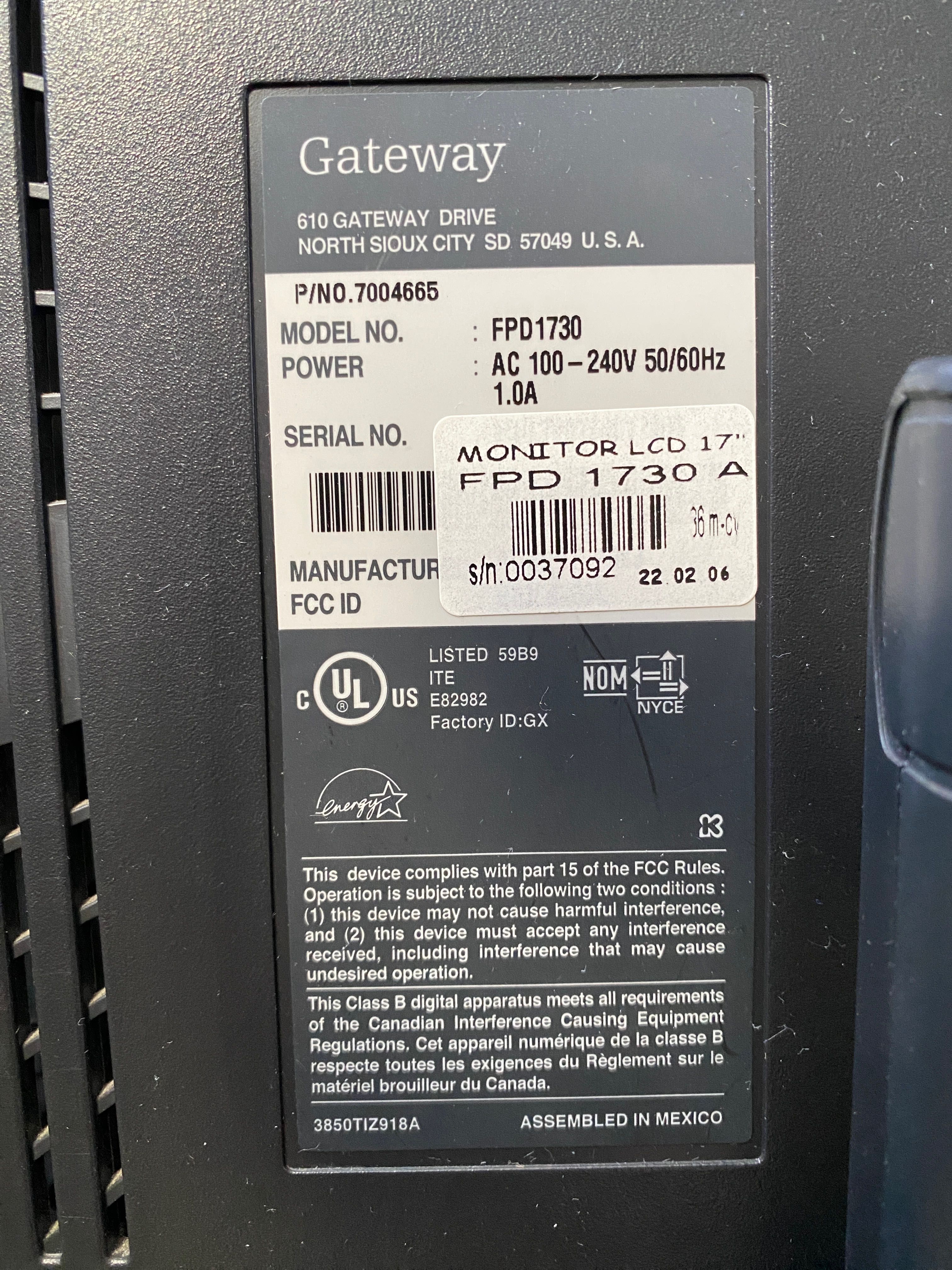 monitor Gateway FPD 1730