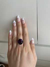 Piękny pierścionek fioletowy ametyst syntetyczny kamień r 14