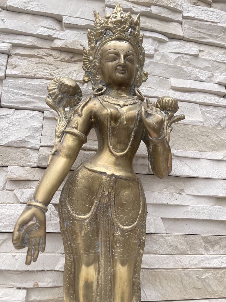Stara rzeźba figura z brązu Budda Buddyzm Bogini Lakszmi