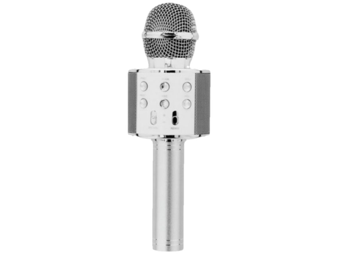 Mikrofon zabawka karaoke bluetooth głośnik prezent SREBRNY