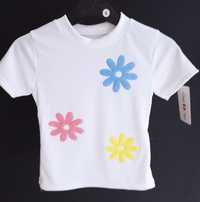 Koszulka z krótkim rękawem 128 dziewczynka nowa kwiaty prążek