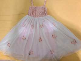 Tiulowa sukienka, cekiny, motyle, r.128-134, H&M