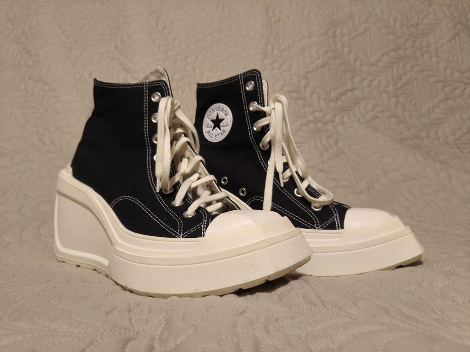 Converse Run Star Platform Trampki na koturnie  bialo czarne