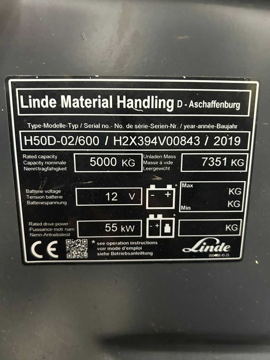 Wózek widłowy 4-kołowy Linde H50D-02/600 - używany