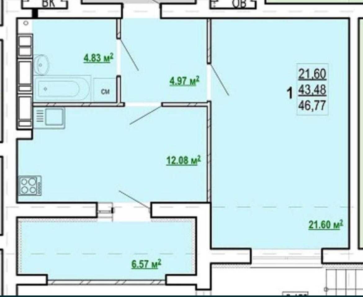 Продам 1к кв  48м2, ЖК Победа 2 /Алексеевка