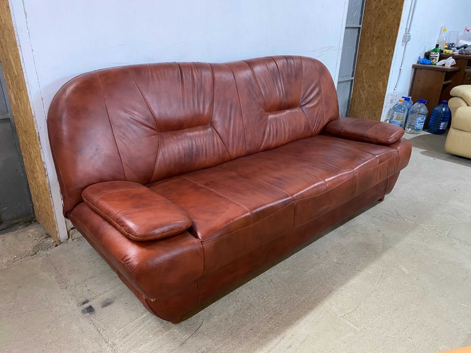 Шкіряний розкладний 3-місний диван з натуральноі шкіри