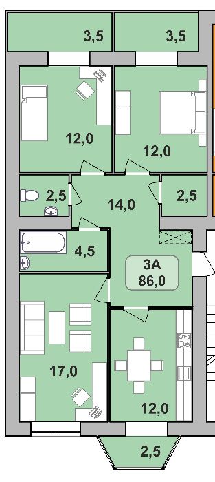 Здана 3к квартира, Містечко Центральне, Бандери,  85м.кв.