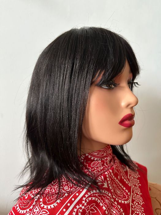 Bob grzywka czarne włosy naturalne ludzkie mikroskóra od góry