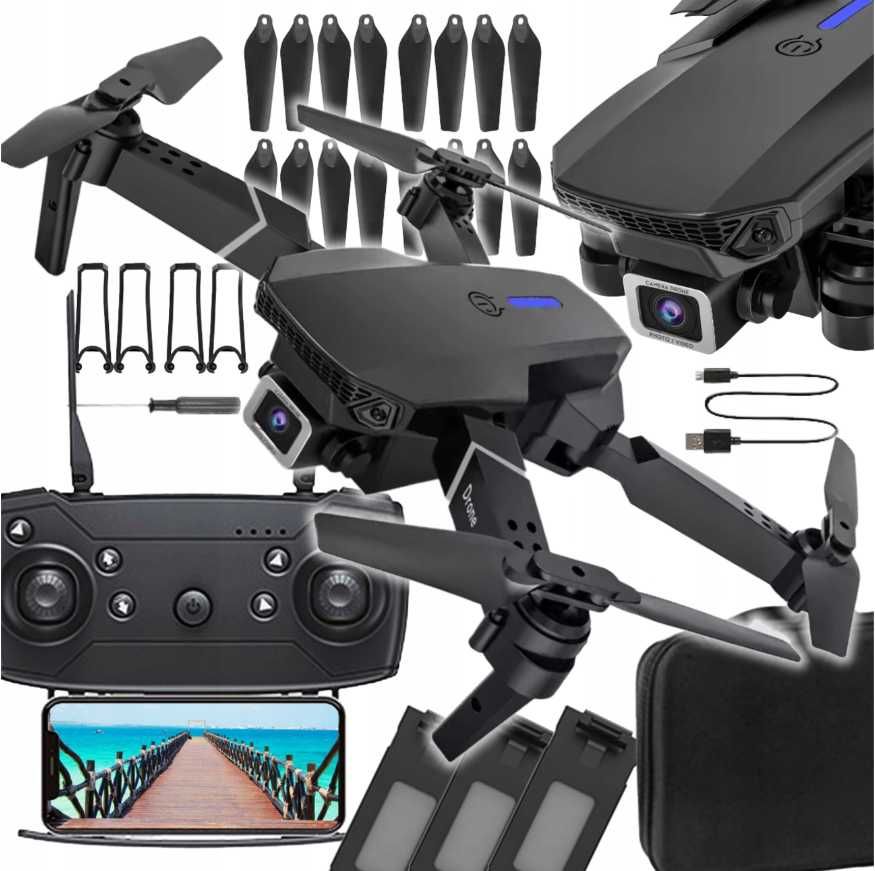 E100 PRO Dron 2 Kamery HD Zawis 350m + Baterie - (Wyprzedaż)