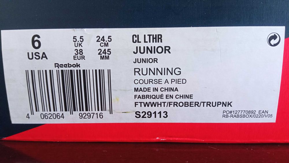 38 Buty Reebok Classic Pink / White