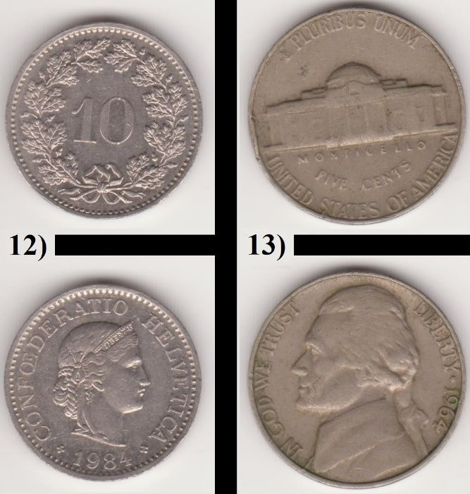 Moedas Estrangeiras, Circulação normal (Europa e E.U.A.)