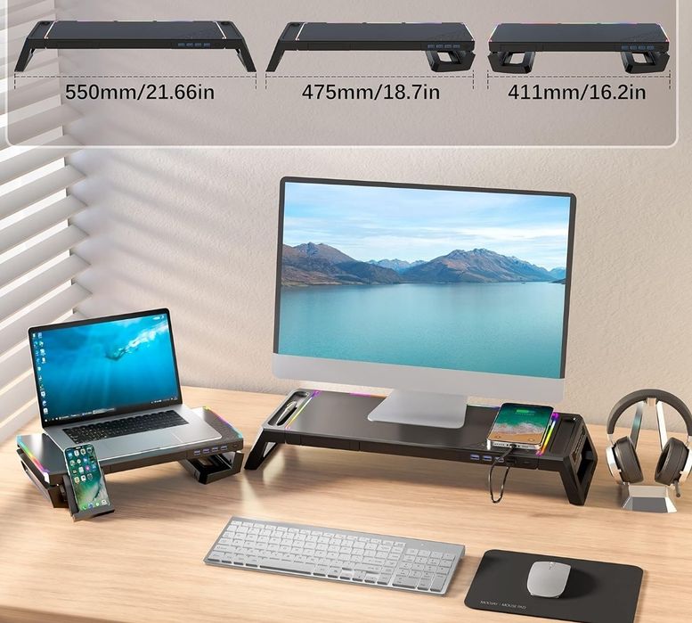 MOOJAY Stojak na monitor biurkowy ze światłami do gier RGB