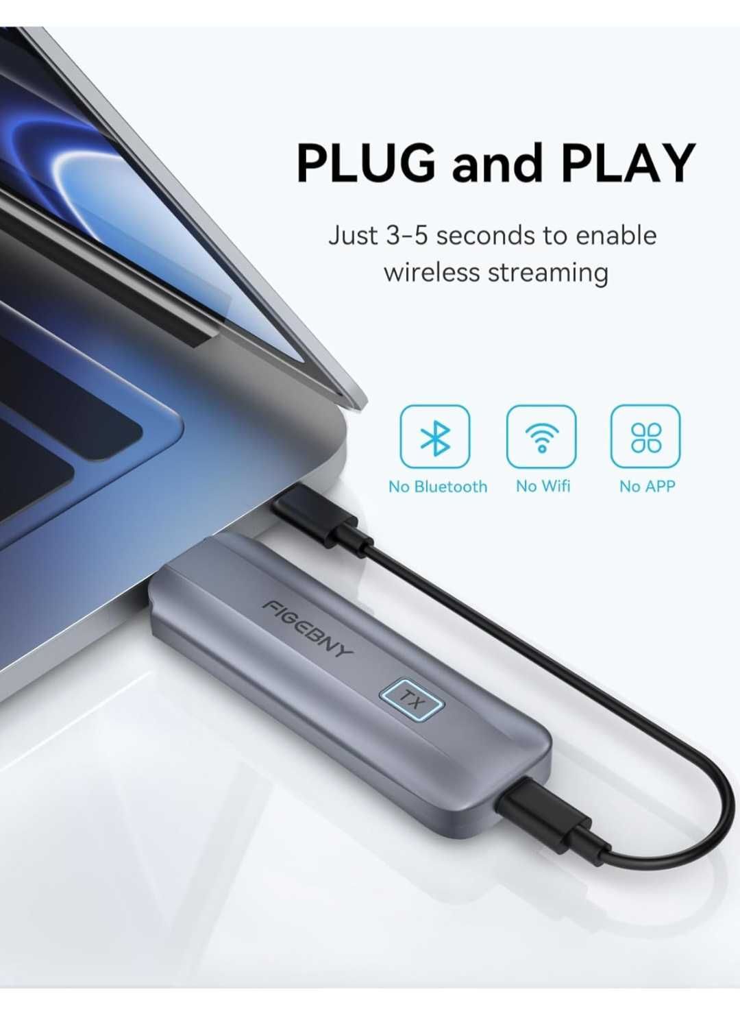 Bezprzewodowy nadajnik i odbiornik HDMI FIGEBNY Plug & Play