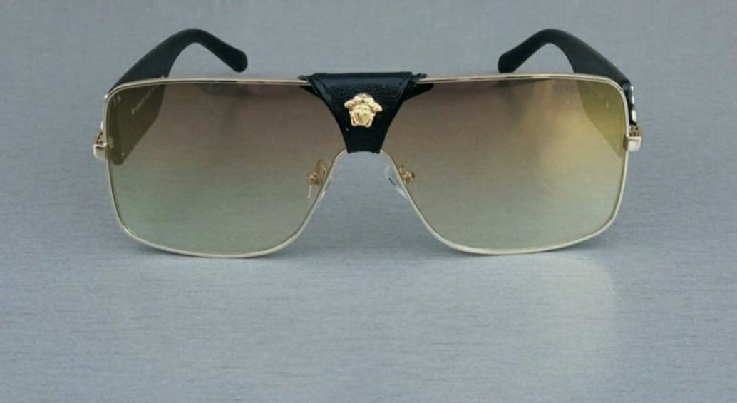 Versace жеские очки маска жёлто золотые зеркальные в золотом металле