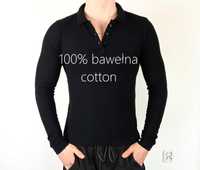 koszulka polo z długim rękawem czarna 100 % bawełna