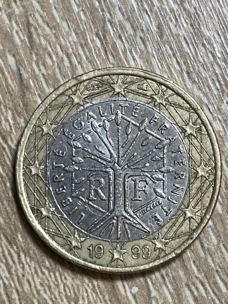 Moneta 1 euro Francja 1999 rzadka z błędem