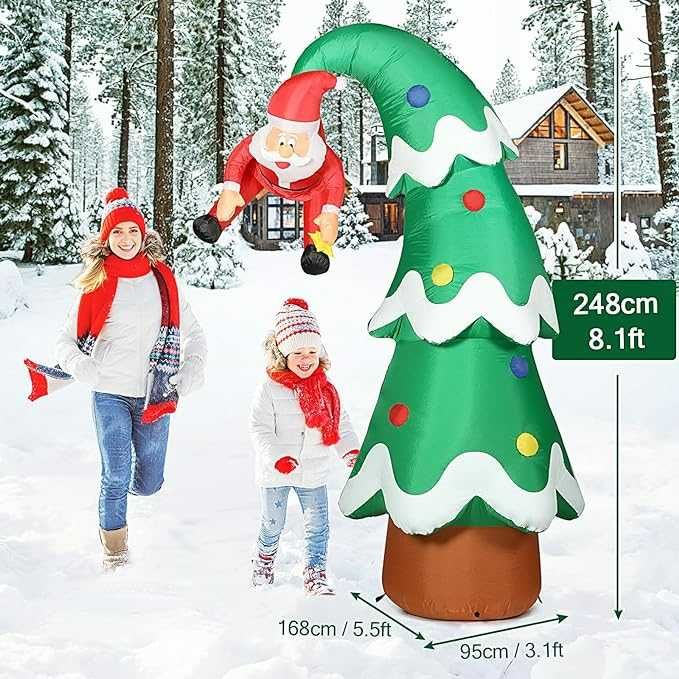 Dmuchana dekoracja świąteczna Bożonarodzeniowa choinka Mikołajem 2,5m