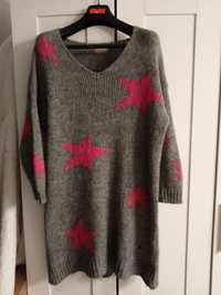 Sweter made in Italy butik gwiazdki uniwersalny moher wełna