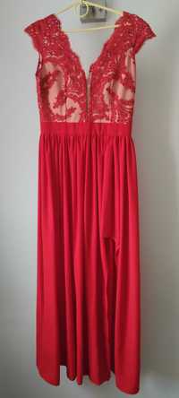 Sukienka tahira czerwona długa z rozcięciem rozmiar M
