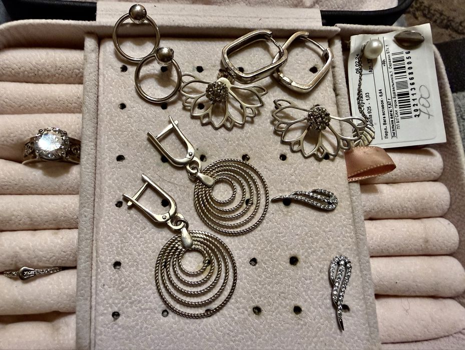 Срібло, сережки, колечка