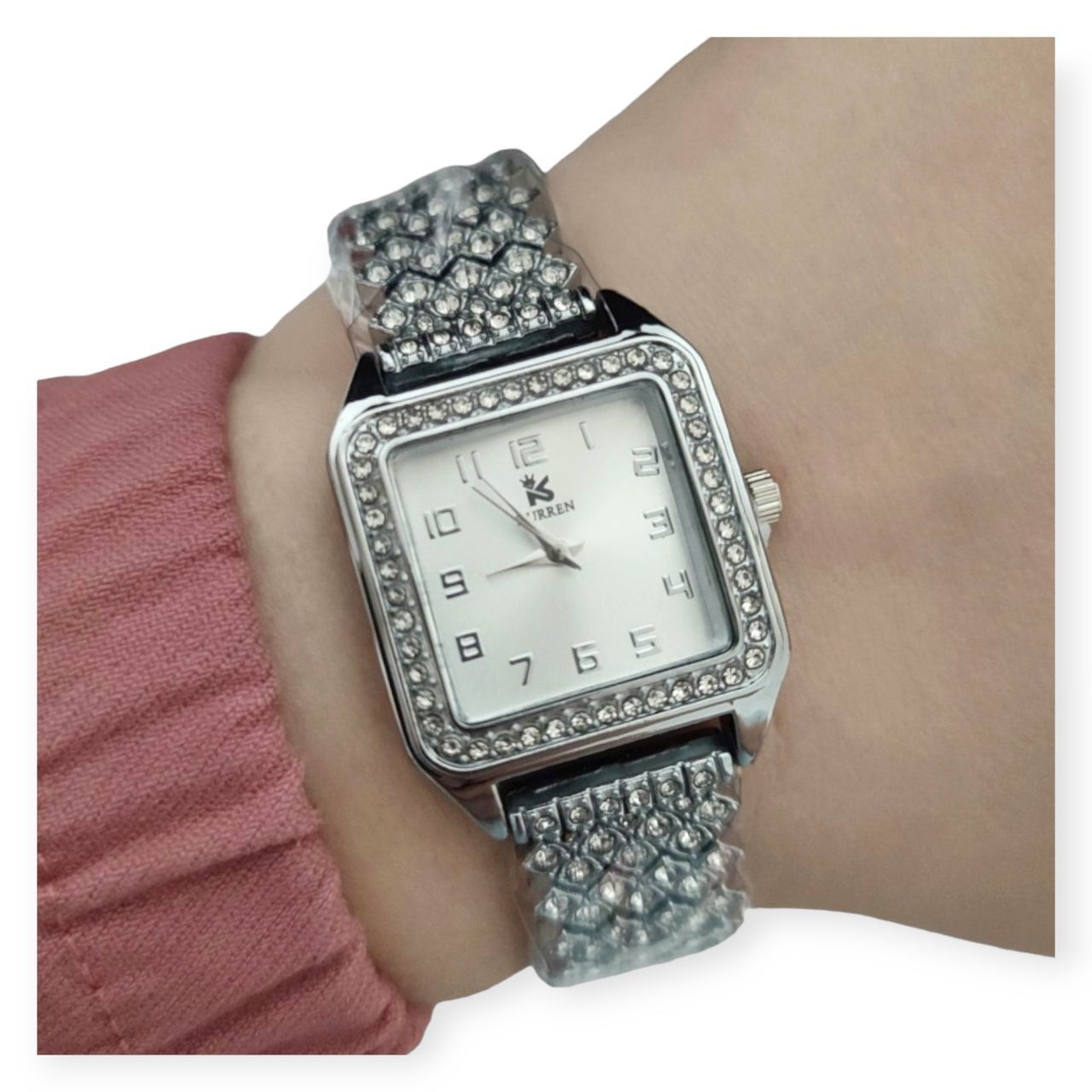 Zegarek damski na bransolecie srebrny cyrkonie stylowy elegancki