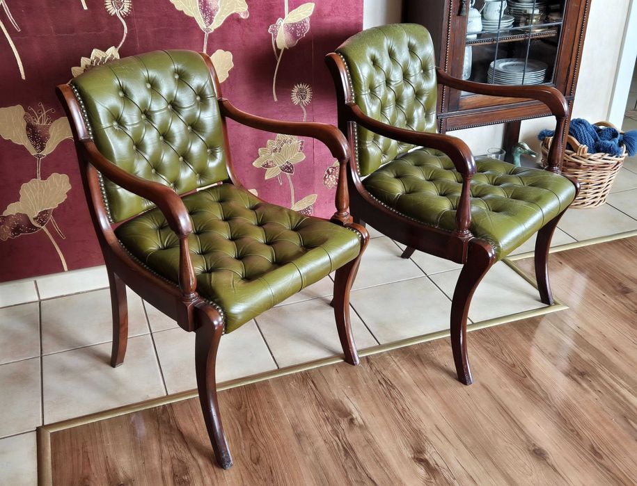 Fotel krzesło chesterfield gabinet biuro zielona ekoskóra