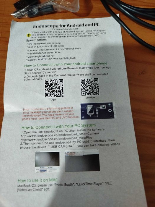 Camera endoscópica 7mm spycam para tlm android OTG e PC - Aceito troca