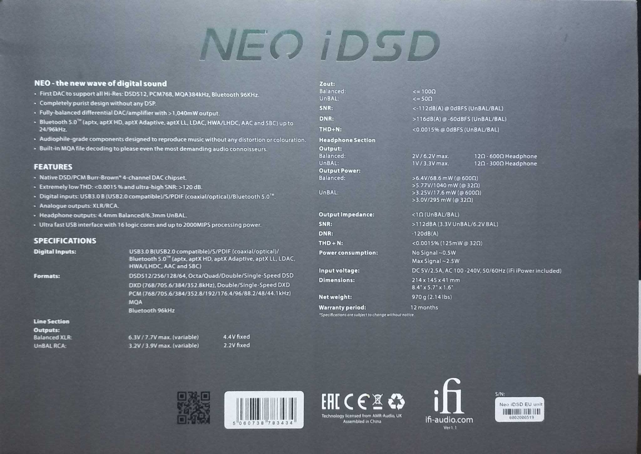 iFi NEO iDSD (versão 1) DAC + amp headphones