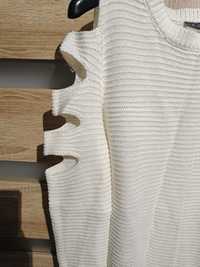 Sweterek damski sweter z wycięciami asymetryczny ecru S