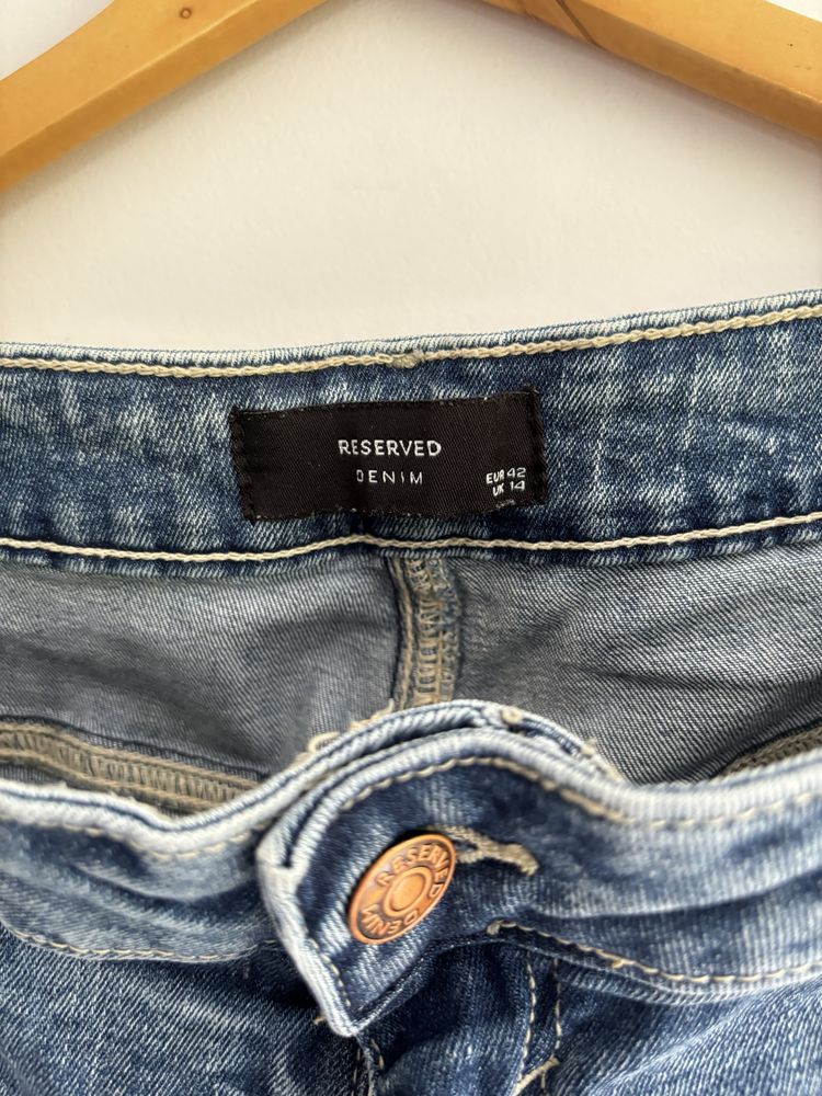 Reserved Granatowe jeansy dziury przetarcia 42 XL rurki skinny