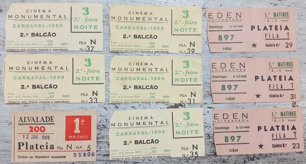 Bilhetes cinema e carnaval antigos - portes incluídos