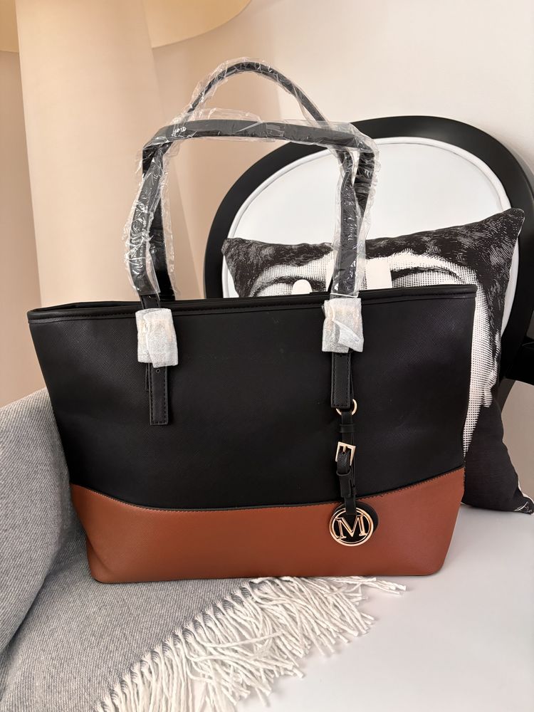 Mala Shopper preto e camel