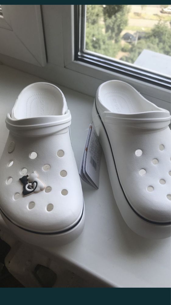 Кроксы женские на платформе Crocs  W9 белые + подарок