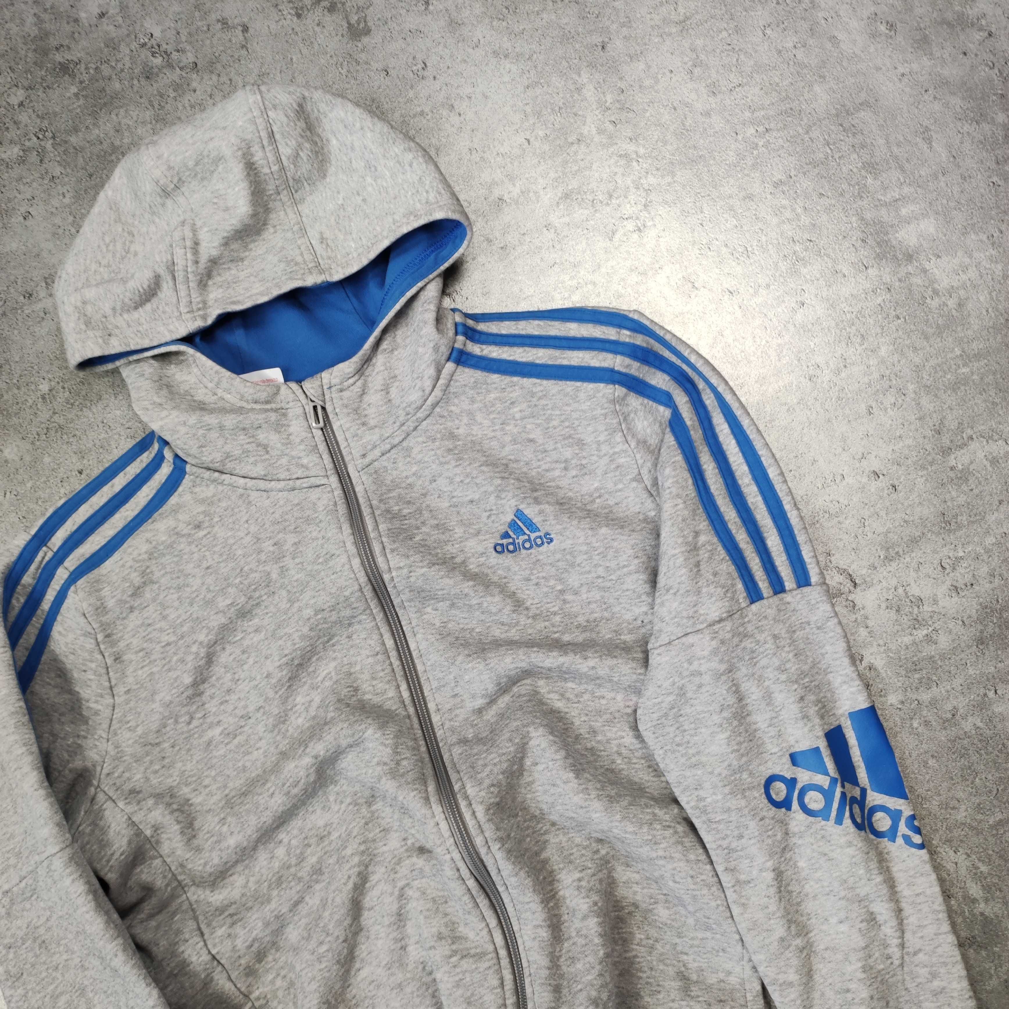 MĘSKA Bluza Sportowa z Kapturem Bawełna Rozpinana Adidas Szara Logo
