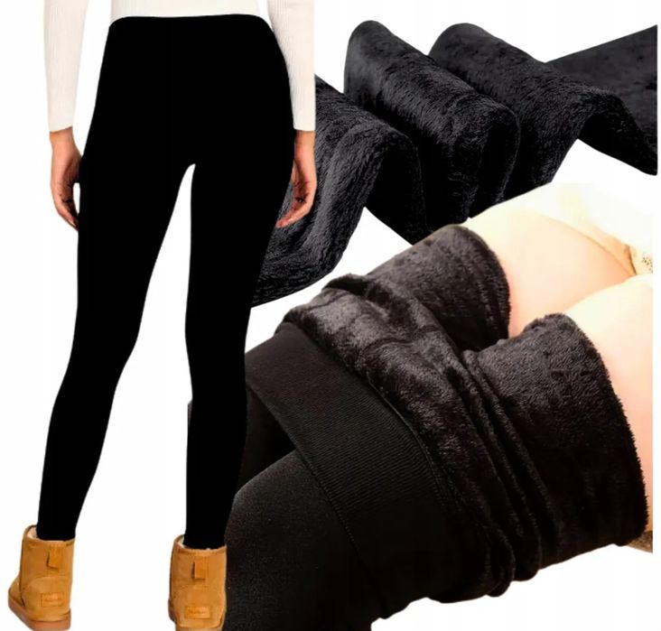 Legginsy getry spodnie  ocieplene delikatnym  futrem termo zimowe