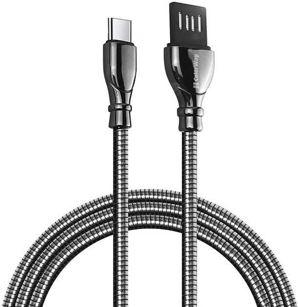 Кабель ColorWay USB - Type-C (metal spring) 2.4А 1 м Black