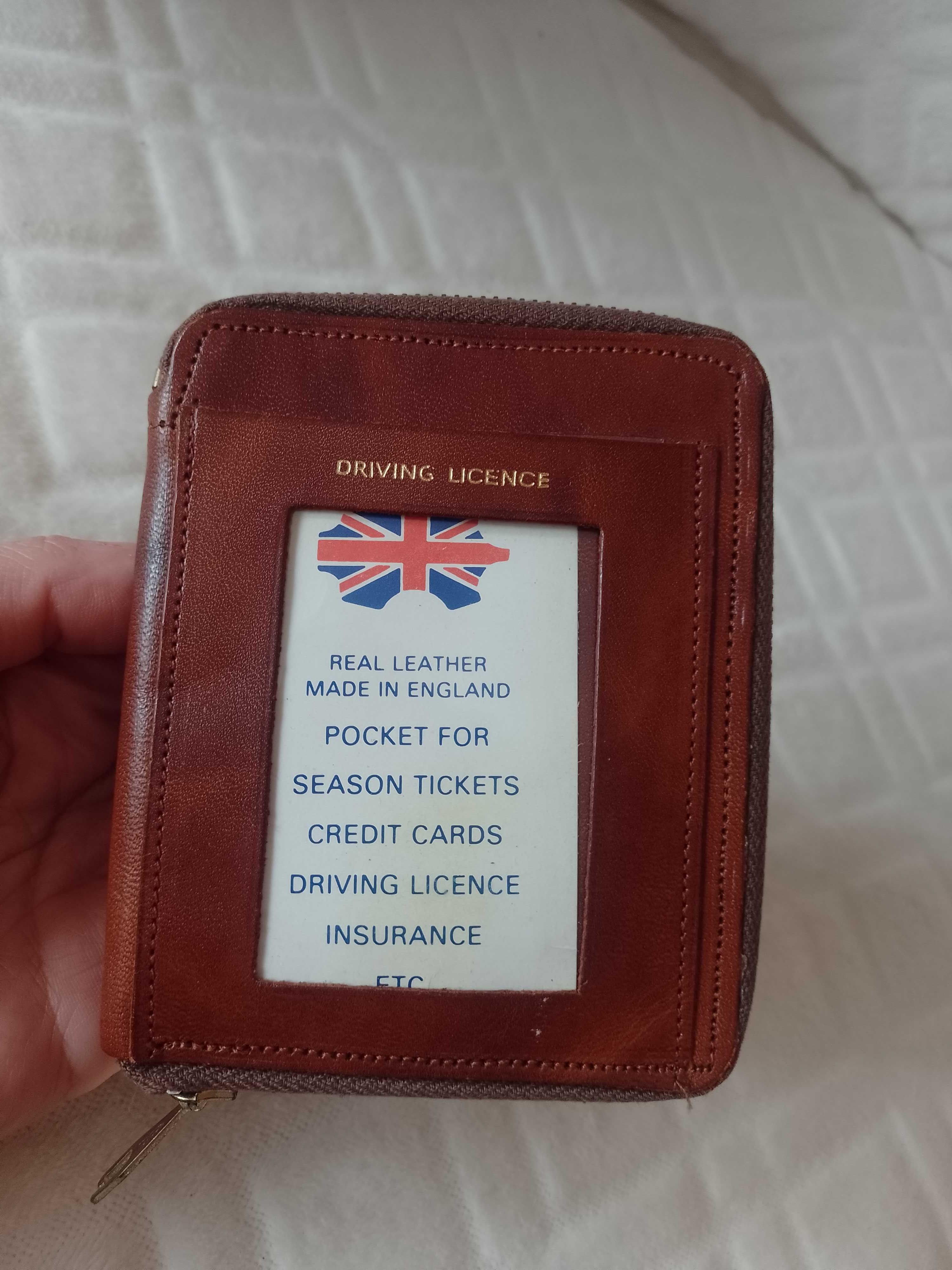 Real Leather/Brązowy, skórzany portfel z Londynu, NOWY