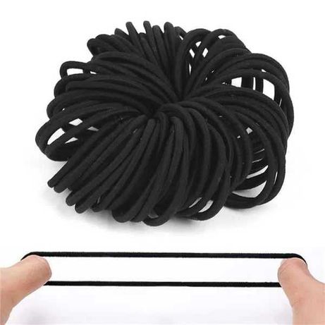 50 szt czarne elastyczne gumki do włosów 4mm bez łączeń klejone 7cm