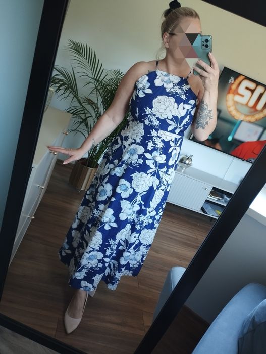 Elegancka długa letnia sukienka 42 wesele impreza lato