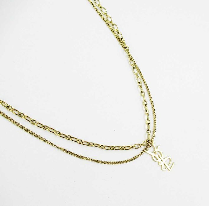 Długi podwójny naszyjnik łańcuszki stal chirurgiczna zawieszka C126