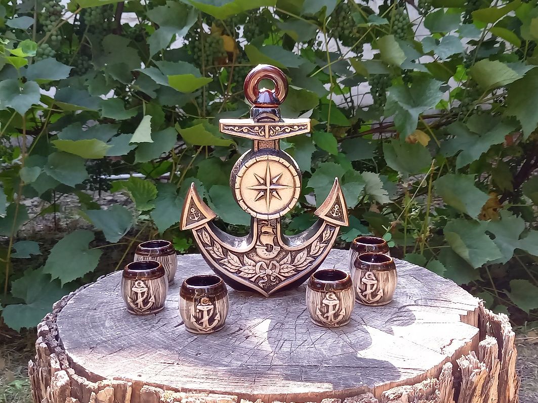 Подарочный крутой набор Якорь бутылка с рюмками для мужчины та моряка