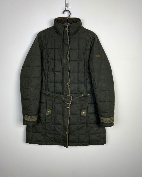 Woskowana Ocieplana Kurtka Barbour Fibre Down Pikowana Wełniane Detale