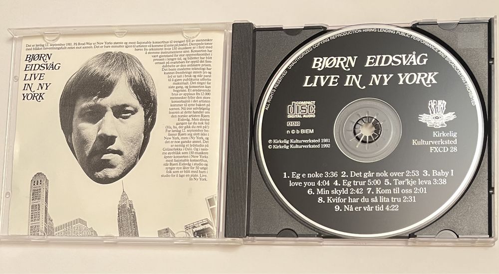 BJORN EIDSVAG LIVE in New York cd 1992