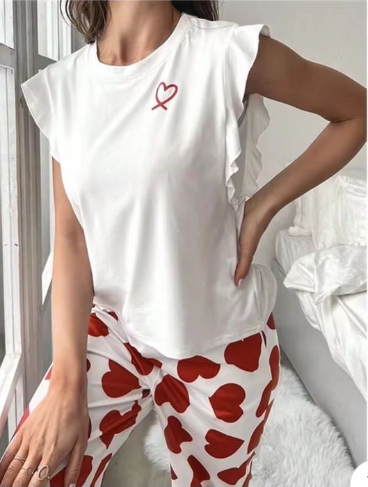 Жіноча піжама (штани + футболка) із сердечками