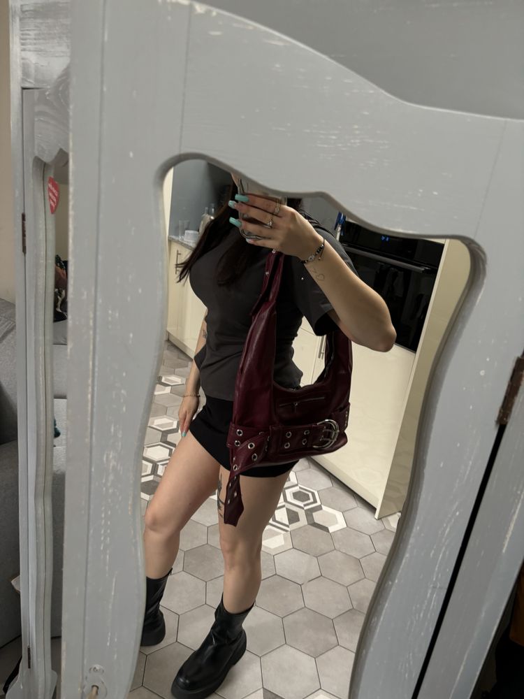 Torebka hobo burgundowa avant garde torebka vintage klamra burgundowa