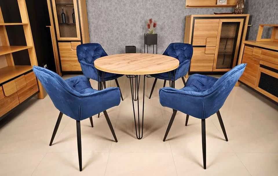 (61) Stół okrągły + 4 krzesła, nowe 1860 zł